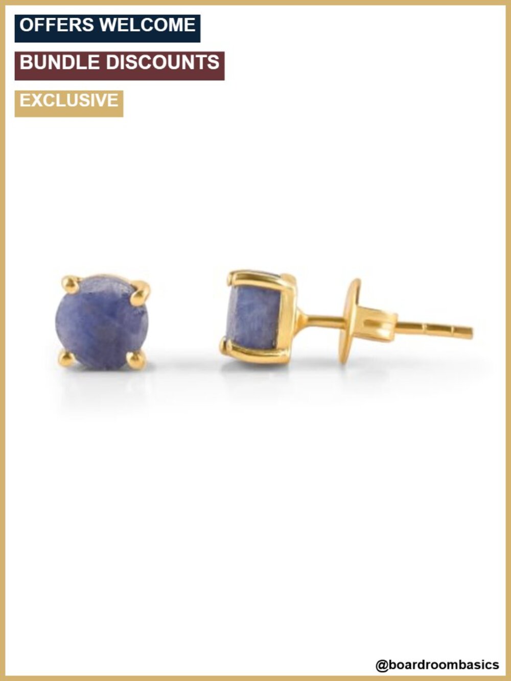 Raw Blue Sapphire Stud Earrings 14K Gold Plated Brass Dainty Minimalist